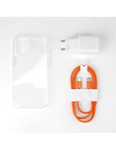 iPhone 17 bundle incl. TPU Cover, 30W USB-C+A Charger and orange nylon cable 1m