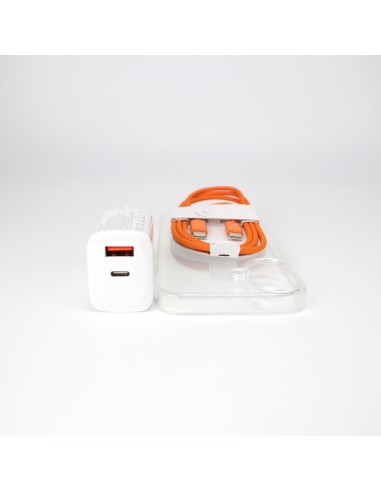 iPhone 17 bundle incl. TPU Cover, 30W USB-C+A Charger and orange nylon cable 1m