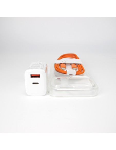 iPhone 17 Pro bundle incl. TPU Cover, 30W USB-C+A Charger and Orange nylon cable 1m