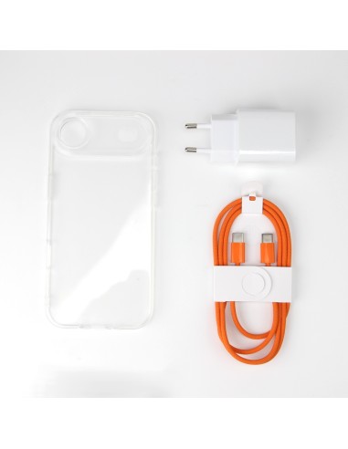 iPhone Air bundle incl. TPU Cover, 30W USB-C+A Charger and orange nylon cable 1m