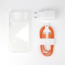 iPhone 17 Pro Max bundle incl. TPU Cover, 30W USB-C+A Charger amd Orange nylon cable 1m