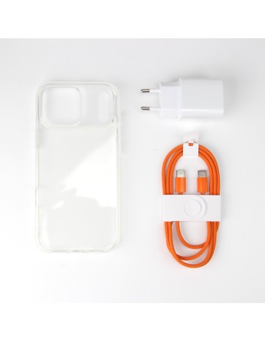 iPhone 17 Pro Max bundle incl. TPU Cover, 30W USB-C+A Charger amd Orange nylon cable 1m