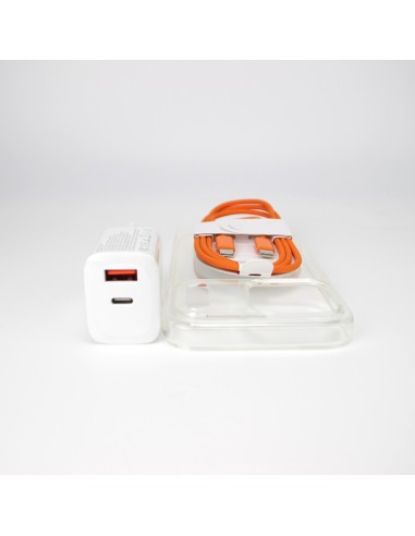 iPhone 17 Pro Max bundle incl. TPU Cover, 30W USB-C+A Charger amd Orange nylon cable 1m