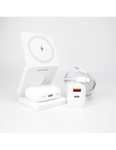 Qi1 White Charger bundle incl. Wireless charging earbuds, 20W charger USB-C+A and 1m cable with USB-C