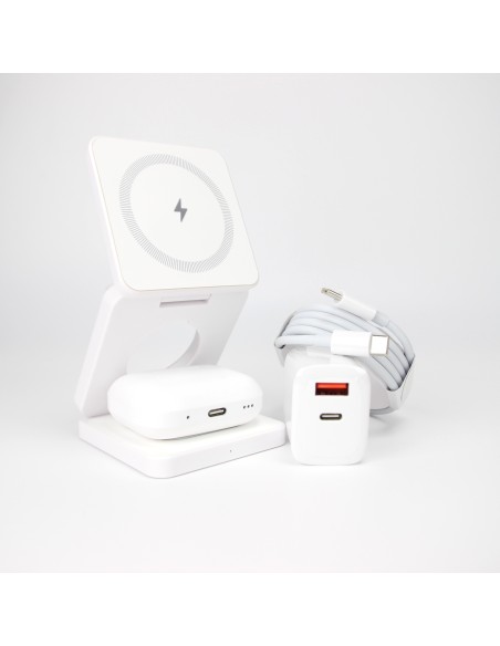 Qi1 White Charger bundle incl. Wireless charging earbuds, 20W charger USB-C+A and 1m cable with USB-C
