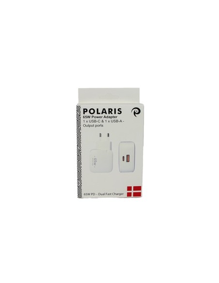 Packed 65w Power Adapter for iPhone - USB-C + USB-A - White - EU