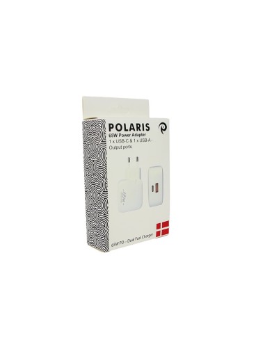 Packed 65w Power Adapter for iPhone - USB-C + USB-A - White - EU