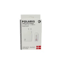 Packed 100w Power Adapter for iPhone - 3 x USB-C + 1 x USB-A - White - EU