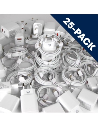25 x 20W Chargers USB-C & A + 1m Nylon USB-C - USB-C Cable - BULK