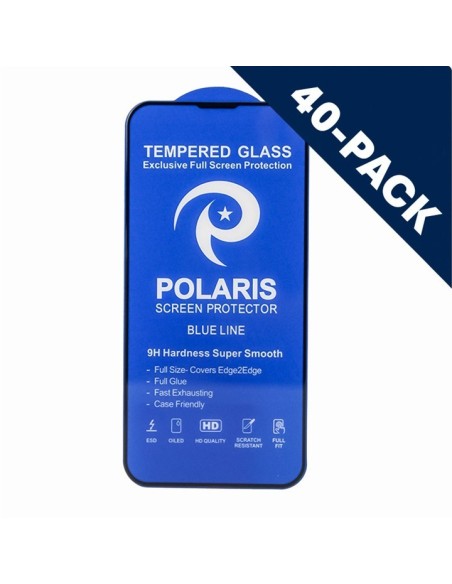 iPhone 13/13 Pro/14/16e/17e - Blue line - 40-pack Full Display Protection