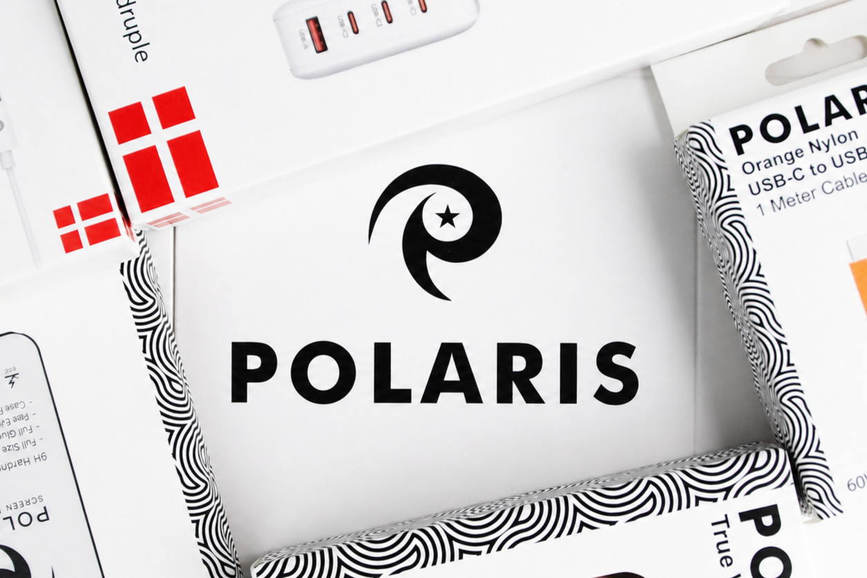 Polaris logo is the middle, with branded product boxes surrounding it